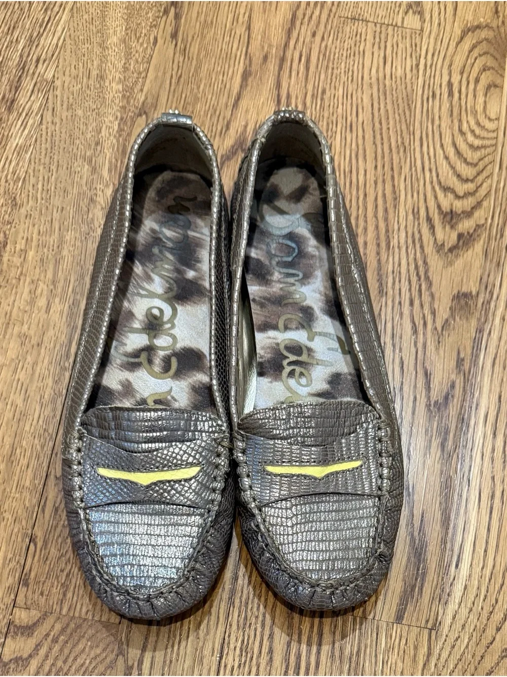 Sam Edelman Metallic Brown Penny Loafers with Leopard Insole